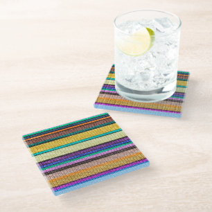 Coloured knitting Stripes seamless pattern 1 Glass Coaster