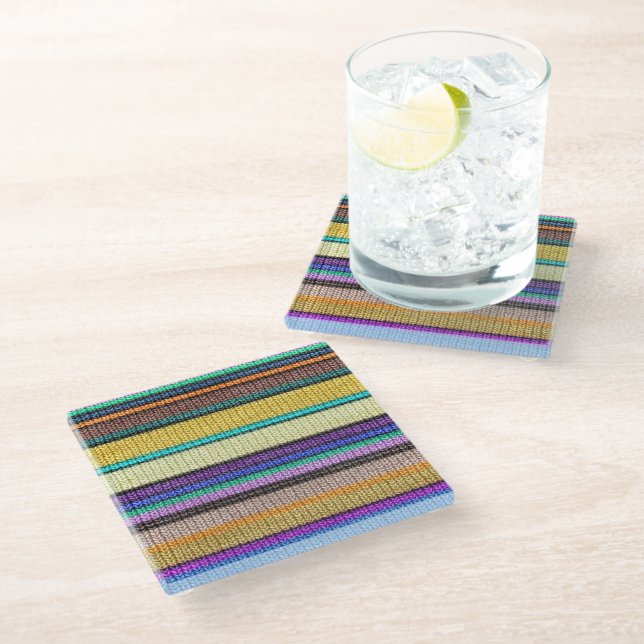 Coloured knitting Stripes seamless pattern 1 Glass Coaster (Angled)