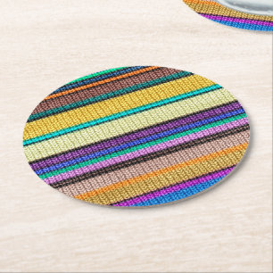 Coloured knitting Stripes seamless pattern 1 Round Paper Coaster
