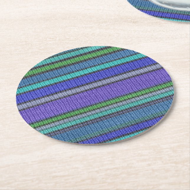 Coloured knitting Stripes seamless pattern 2 Round Paper Coaster (Angled)