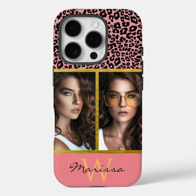 Coloured Leopard Print Photo Collage & Monogram Case-Mate iPhone Case (Back)