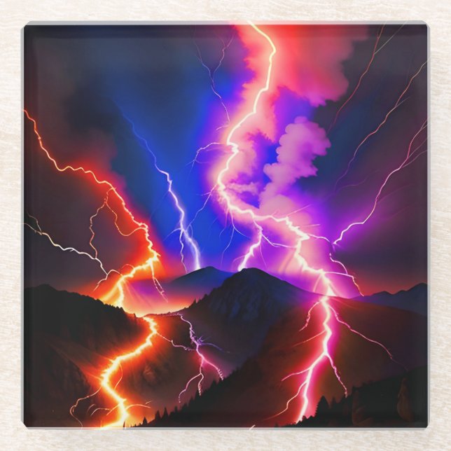 Coloured Lightning Mountain One Glass Coaster (Front)