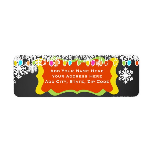 Coloured Lights and Snowflakes Return Address Labe Label (Front)