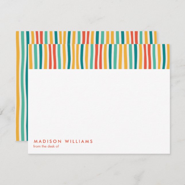 Coloured Lines Stylish Trendy Modern Note Card (Front/Back)