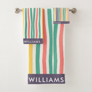Coloured Lines Vertical Stripes Custom Name Bath Towel Set