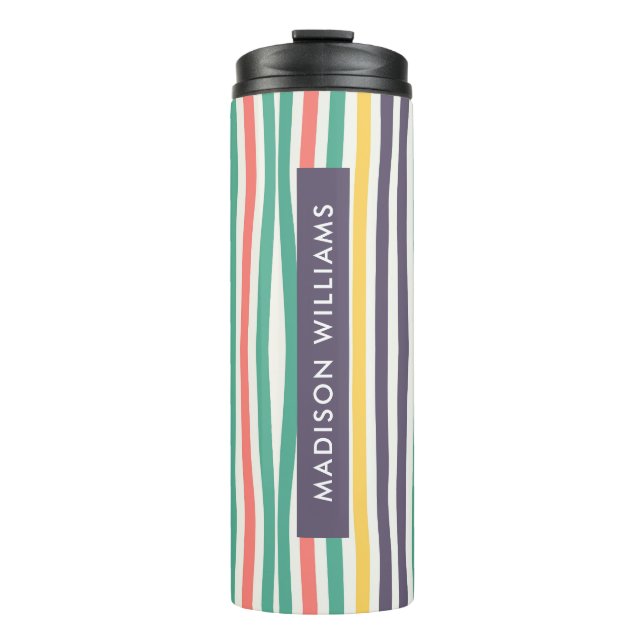 Coloured Lines Vertical Stripes Custom Name Thermal Tumbler (Front)