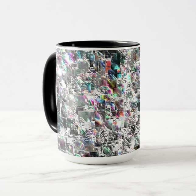 Coloured look like square dvd cutouts, rough mosai mug (Front Left)