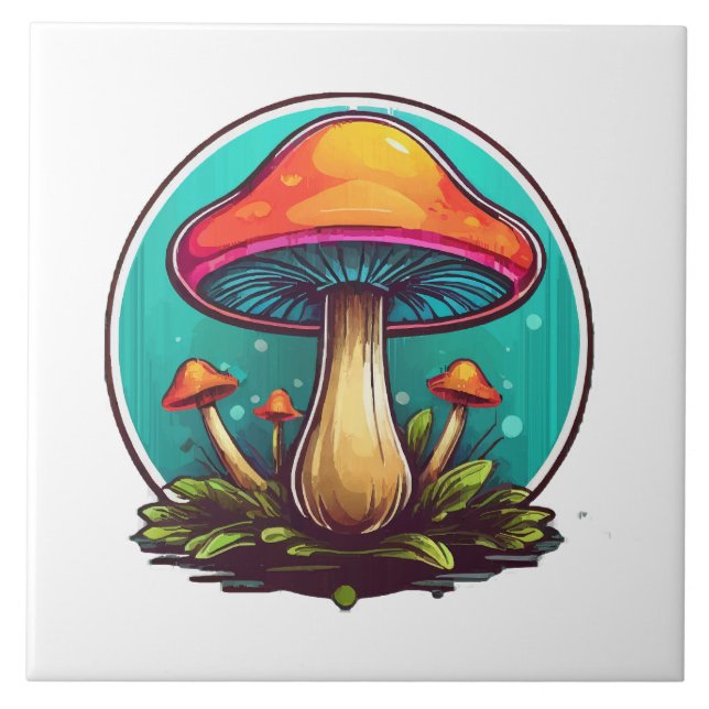 Coloured Magic Mushrooms Ceramic Tile (Front)