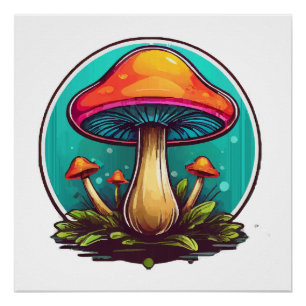 Coloured Magic Mushrooms Poster