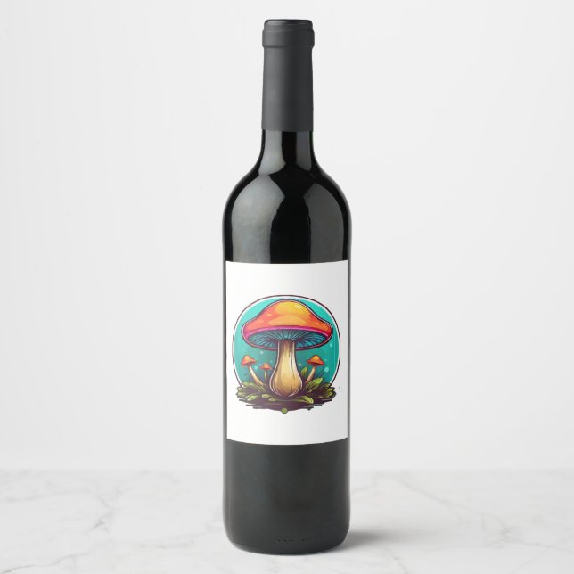 Coloured Magic Mushrooms Wine Label (Front)