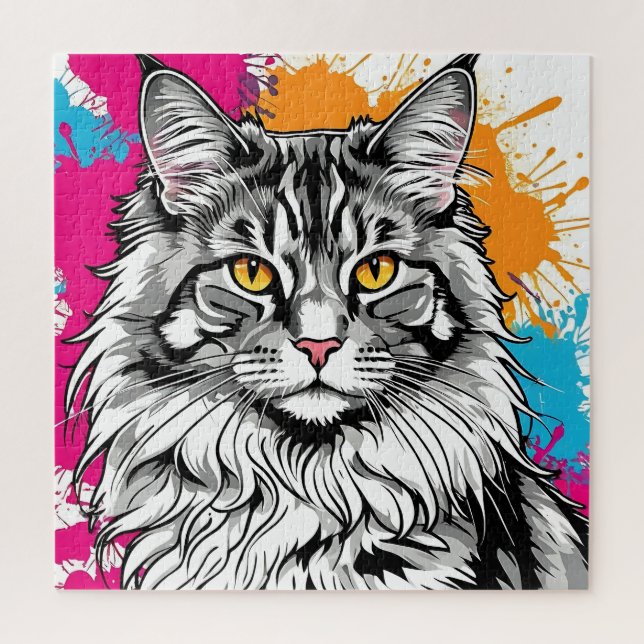 Coloured Maine Coon cat portrait Jigsaw Puzzle (Vertical)