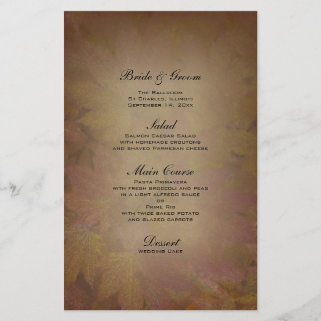 Coloured Maple Leaves Fall Wedding Menu (Front)