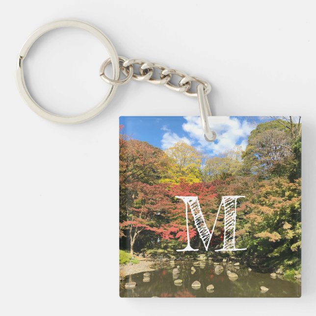 Coloured Maple Trees by Pond Key Ring (Front)