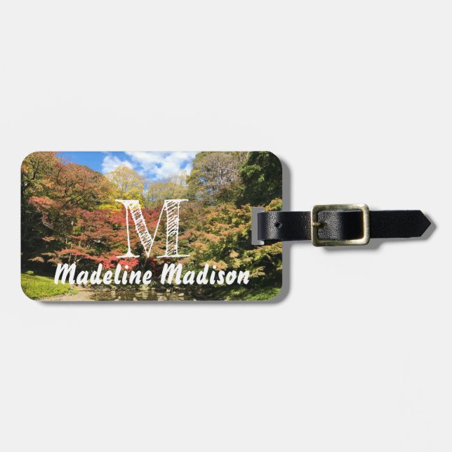 Coloured Maple Trees by Pond Luggage Tag (Front Horizontal)