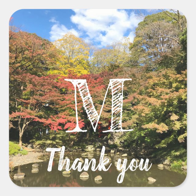 Coloured Maple Trees by Pond Square Sticker (Front)