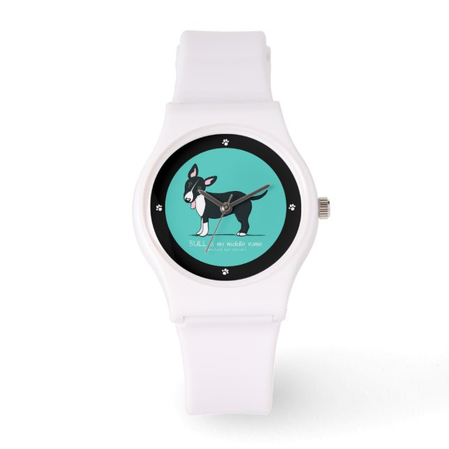 Coloured Miniature Bull Terrier Middle Name Watch (Front)