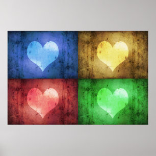 Coloured Modern Grunge Hearts Poster
