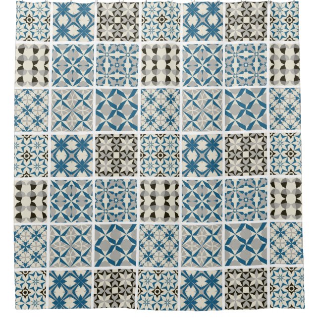 coloured moroccan geometric pattern shower curtain (Front)