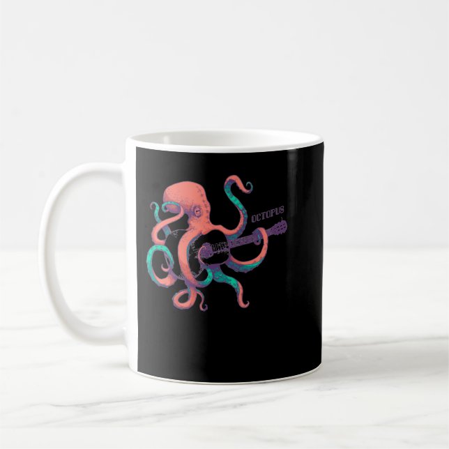 Coloured octopus playing guitar coffee mug (Left)