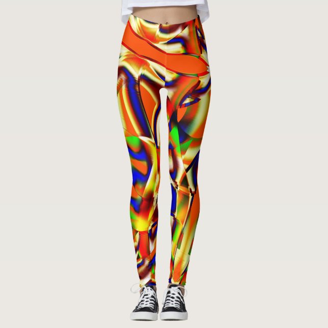 Coloured of majestic colours, blue and orange foug leggings (Front)