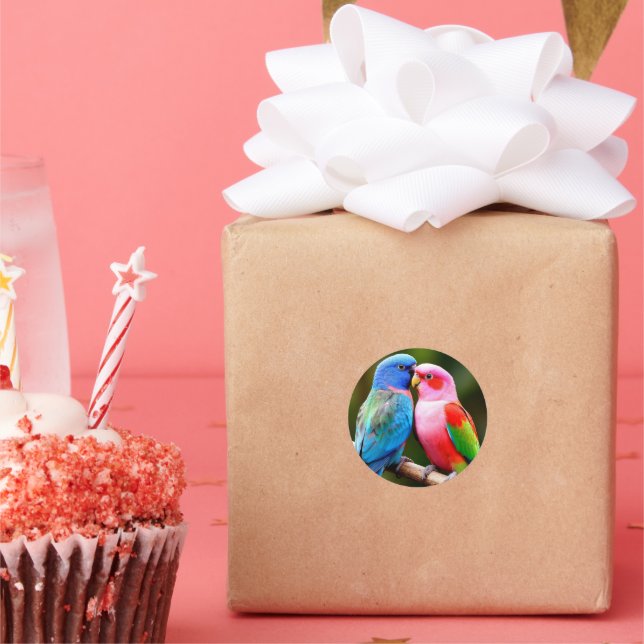 Coloured Parrots Perched Together Classic Round Sticker (Party)