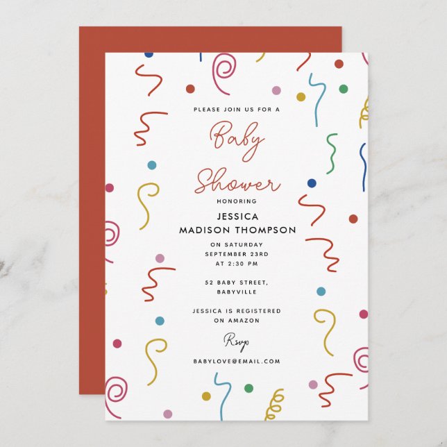 Coloured Party Confetti Baby Shower Invitation (Front/Back)