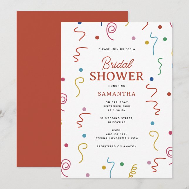 Coloured Party Confetti Bridal Shower Invitation (Front/Back)