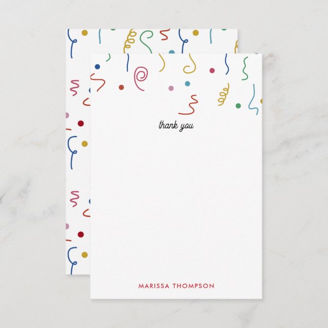 Coloured Party Confetti Custom Name Thank You Card (Front/Back)