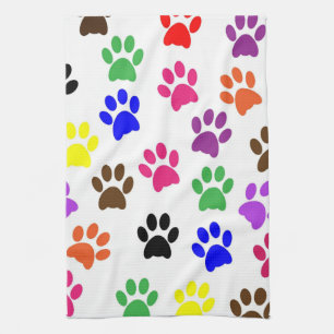 Coloured Paw Prints Kitchen Hand Towel