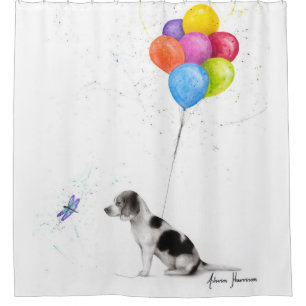 Coloured Pencil Drawing The Beagle Dog And Balloon Shower Curtain