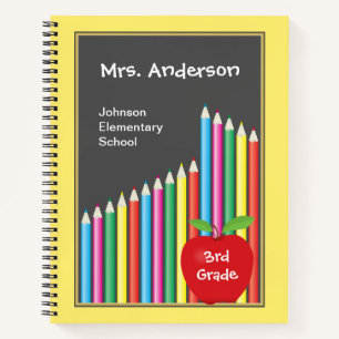 Coloured Pencils and Red Apple Teacher Notebook