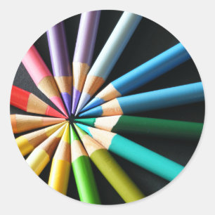 Coloured Pencils Classic Round Sticker
