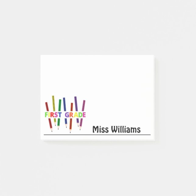 Coloured Pencils First Grade Teacher Post-it Notes (Front)