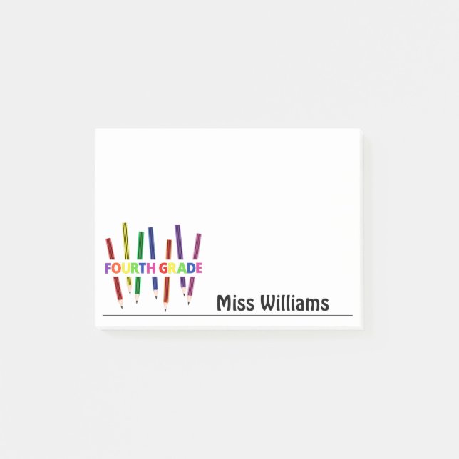 Coloured Pencils Fourth Grade Teacher  Post-it Notes (Front)