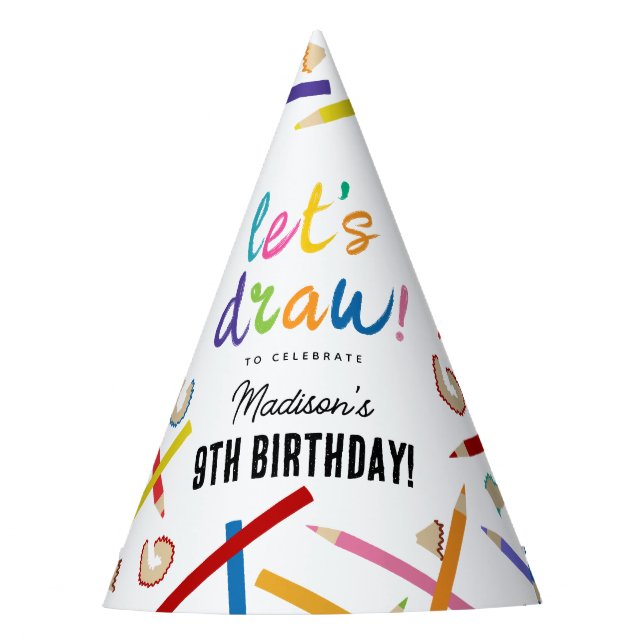 Coloured Pencils Kids Art Birthday Party Hat (Front)