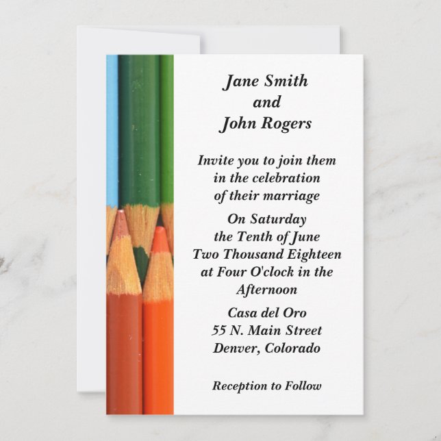 Coloured Pencils Modern Wedding Invitation Custom (Front)