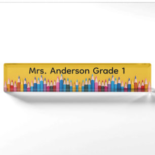 Coloured Pencils on School Bus Yellow Personalise  Nameplate