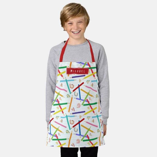 Coloured Pencils Pattern Kids Apron (Worn)