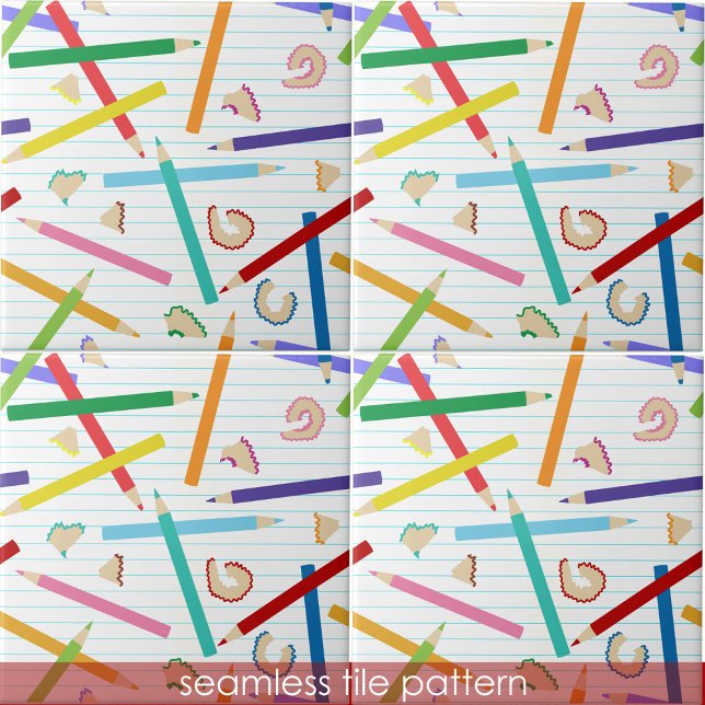 Coloured Pencils Pattern Kids Ceramic Tile (Colored Pencils Pattern Kids Ceramic Tile)