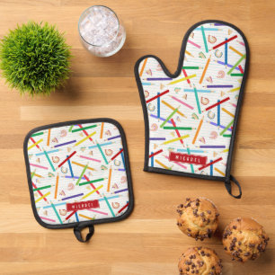 Coloured Pencils Pattern Kids Cooking Oven Mitt & Pot Holder Set