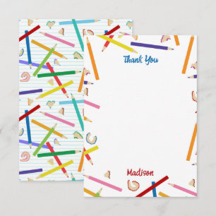 Coloured Pencils Pattern Kids Custom Name Thank You Card