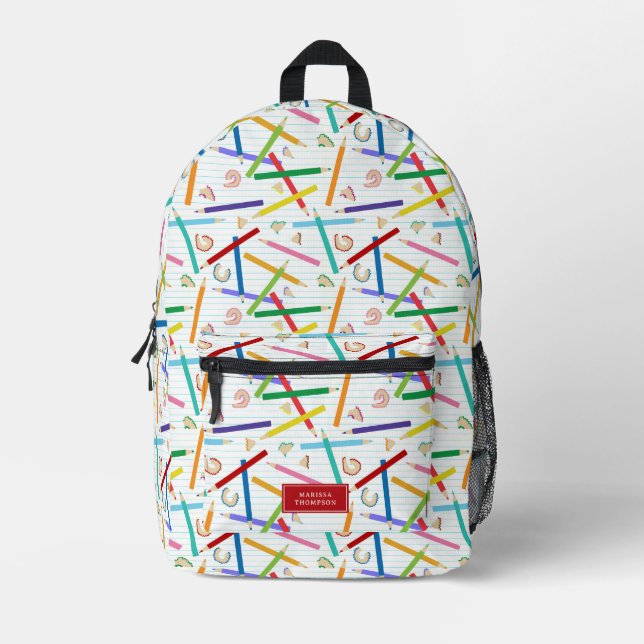 Coloured Pencils Pattern Kids Printed Backpack (Front)
