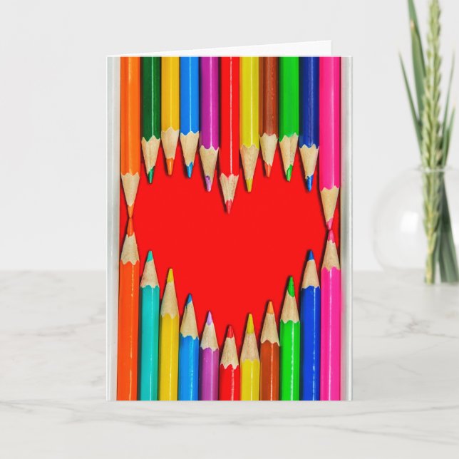 Coloured Pencils with Heart Shape Greeting Card (Front)