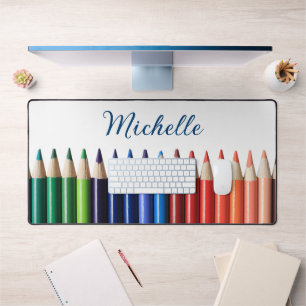 Coloured Pencils with Name Desk Mat