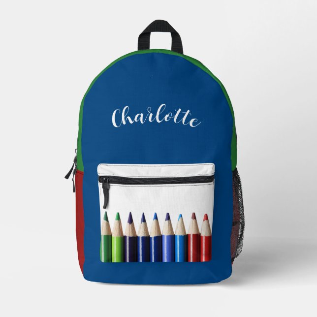 Coloured Pencils with Name Printed Backpack (Front)