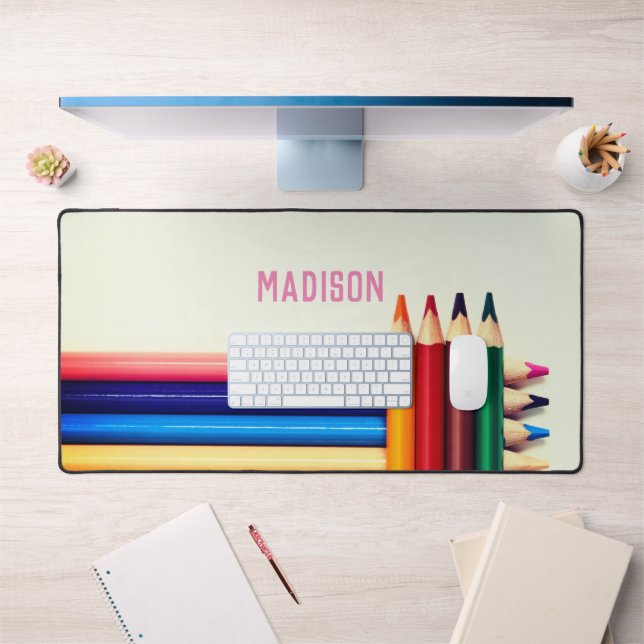 Coloured pencils, your name, professional desk mat (Office 1)