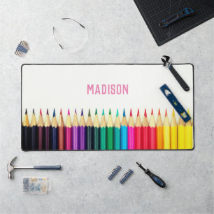 Coloured pencils, your name, professional desk mat