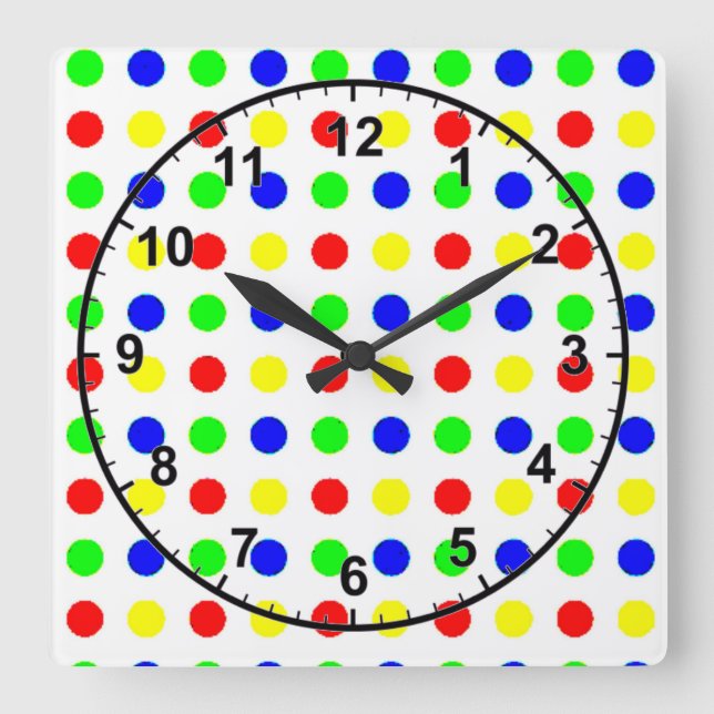 Coloured Polka Dots Square Wall Clock (Front)