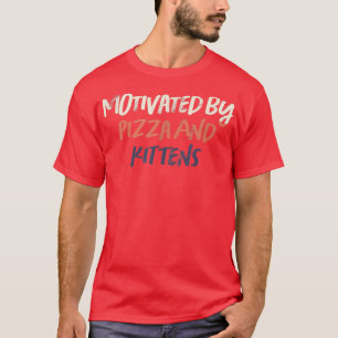 Coloured Retro Funny Motivated By Pizza And Kitten T-Shirt