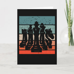 Coloured retro vintage chess figures card